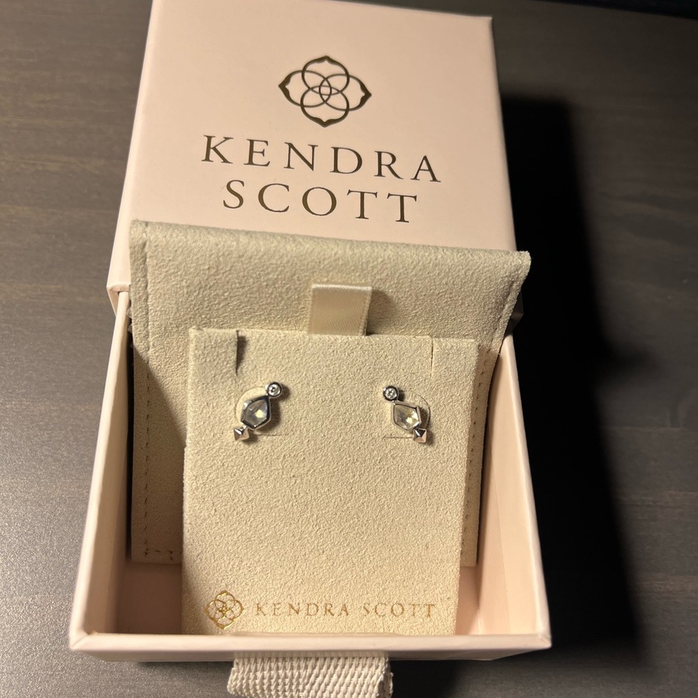 Rare fine 14k white gold diamond and moonstone Bonnie stud earrings, MATCHED set